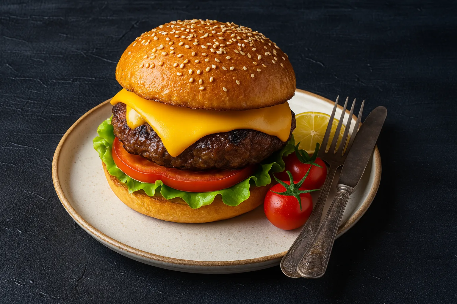 Cheeseburger with Black Angus Beef and BBQ Sauce
