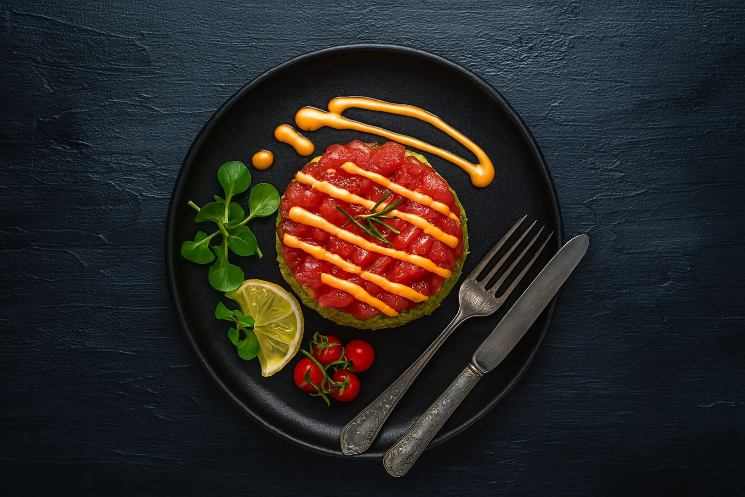 Tuna Tartar with Guacamole and Spicy Mayo